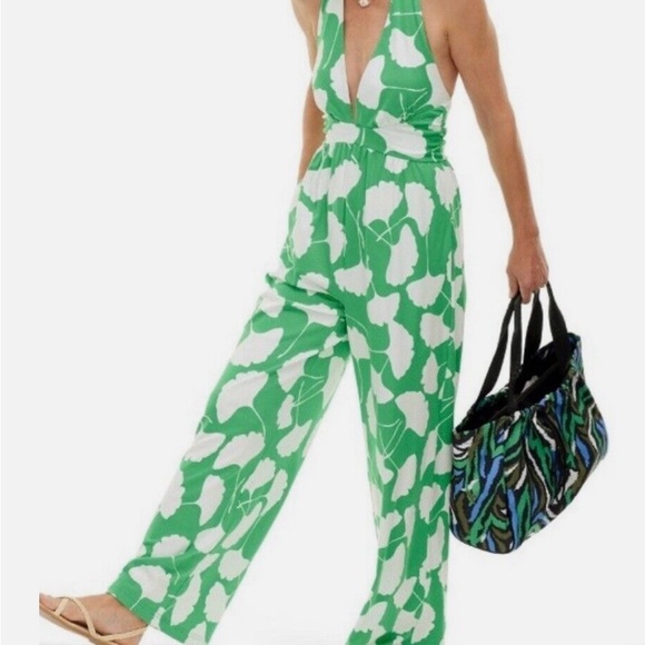 Diane Von Furstenberg x Target green & white jumpsuit size L NWT - Picture 2 of 5